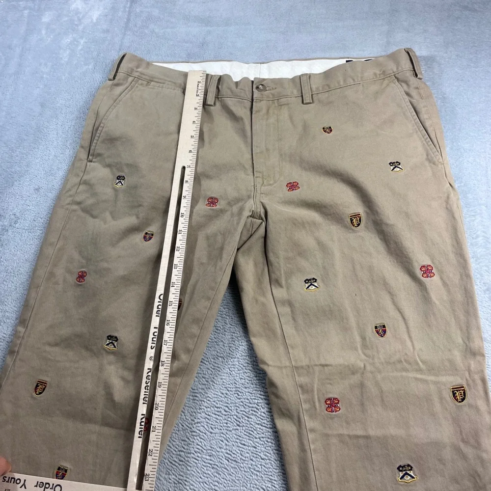 Polo Ralph Lauren Mens 38x30 Slim Fit Embroidered Crest Chino Pants Tan Khaki